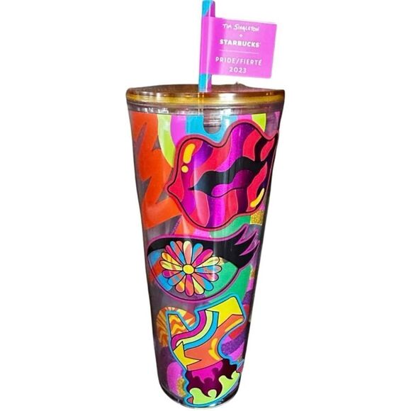Starbucks 2023 Tim Singleton Sign Glitter Acrylic Venti Tumbler NWT 24 oz - Picture 1 of 9